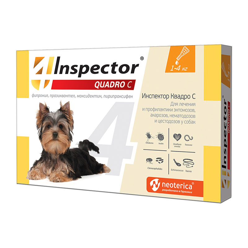 Inspector (Инспектор) Quadro, капли на холку для собак менее 4 кг, 1 пипетка